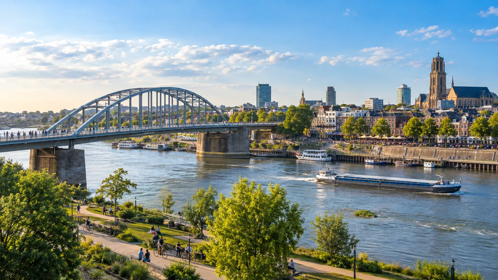 Arnhem aan de Rijn met stad en brug